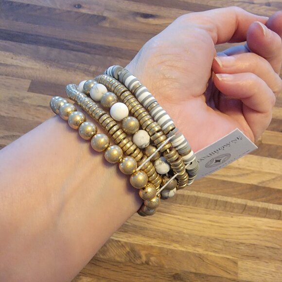 Meghan Browne Style Lana Howlite 5 Strand Boho Stretch Bracelets - Picture 7 of 14